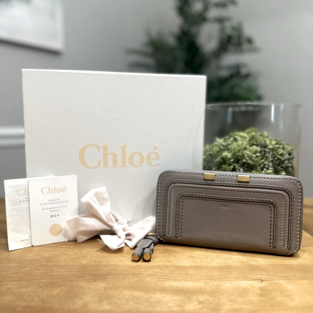 Chloe Marcie wallet large grey leather and gold hardware